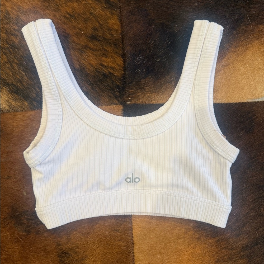 ALO Yoga White Ribbed Sports Bra